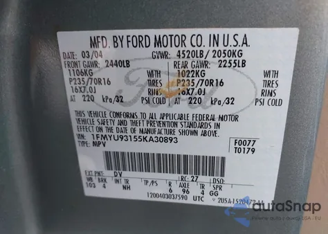 2005 Ford Escape Xlt из США, поврежденный, VIN 1FMYU93155KA30893